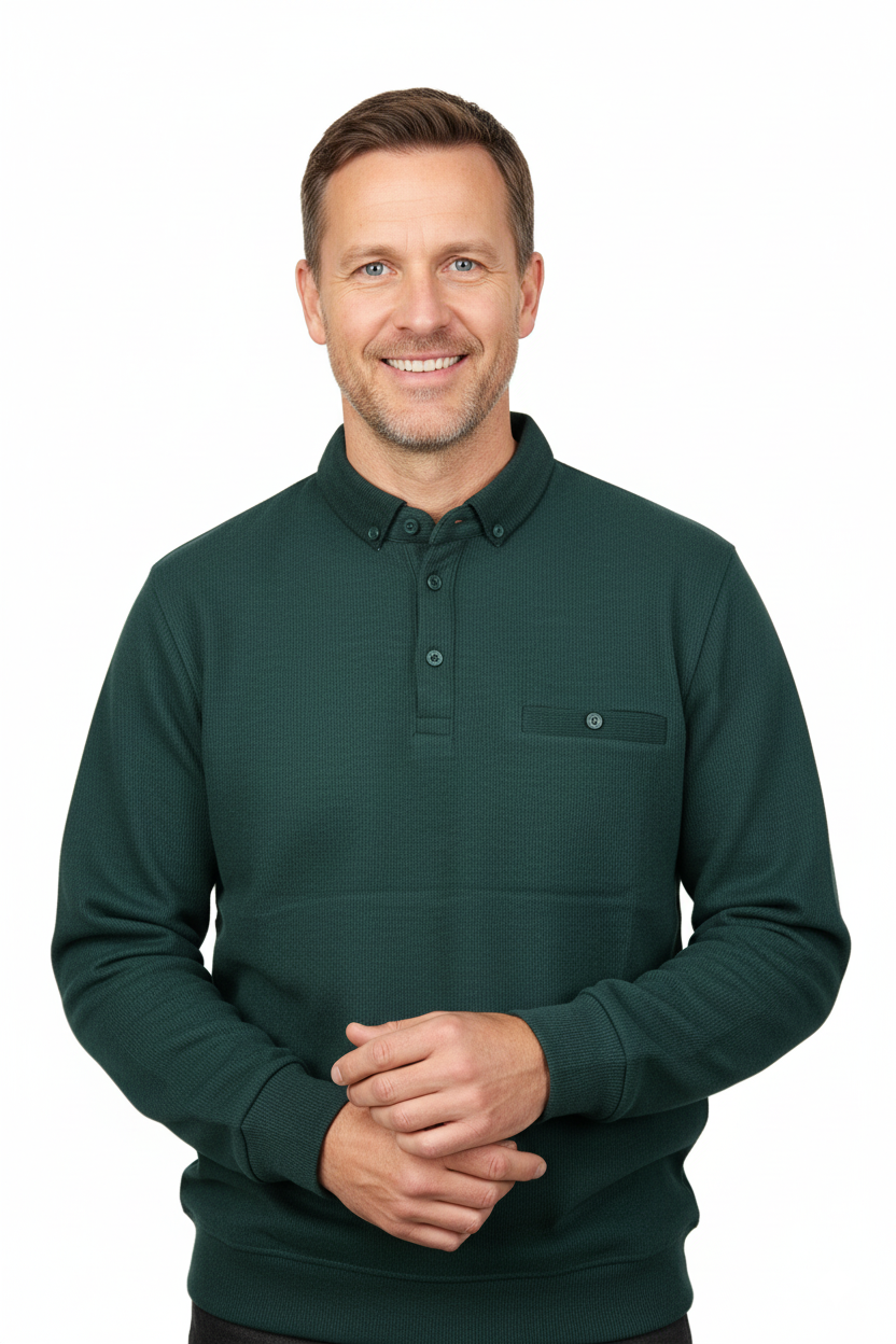 Oppland Erkek Kışlık Kazak Polo Yaka Oxford Fleto Cepli Dokulu Rahat Kesim Tam Kalıp